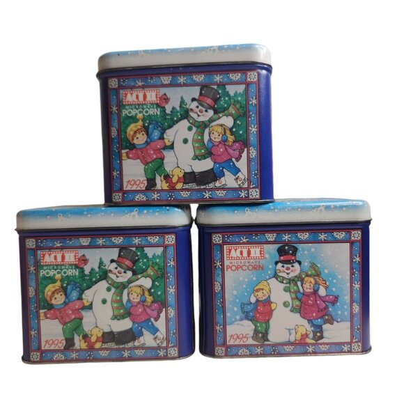 Vintage 1995 Act II Popcorn Christmas Eve Empty Tins Frosty The Snowman - Picture 2 of 9